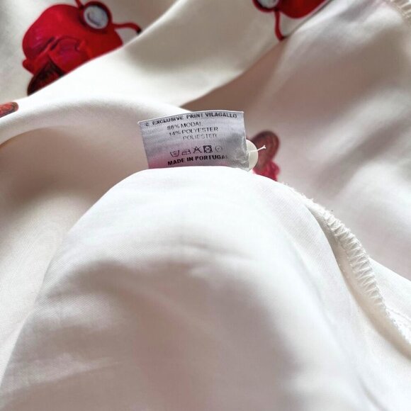 VILA GALLO IVORY WHITE RED NOVELTY PRINT BUTTON DOWN SHIRT -  L - Picture 11 of 11